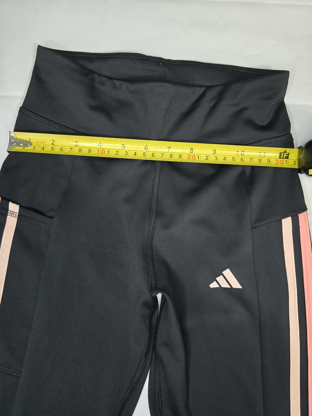 Adidas Big Girls Black High-Waist Leggings with‎ Pink Stripes